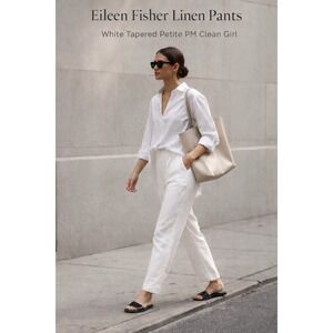 Eileen Fisher Organic Linen Tapered Pants White Petite PM Ankle $176 Wardrobe